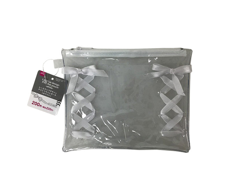 Lace-Up Design PVC Flat Pouch (White)
