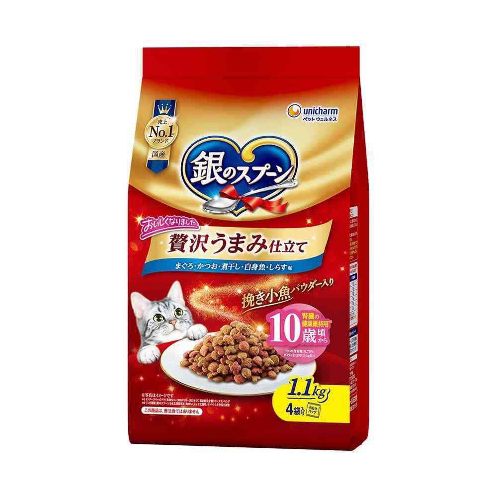 UniCharm Silver Spoon Luxury Umami Blend for Cats 10 Years and Older Tuna, Bonito, Dried Sardines, White Fish, Shirasu Flavor 1.1kg