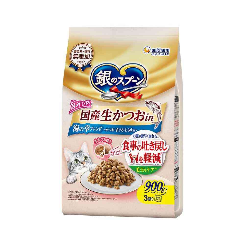 UniCharm Silver Spoon Domestic Fresh Bonito in Food to Reduce Regurgitation Seafood Blend Bonito, Tuna, Shirasu Flavor 900g