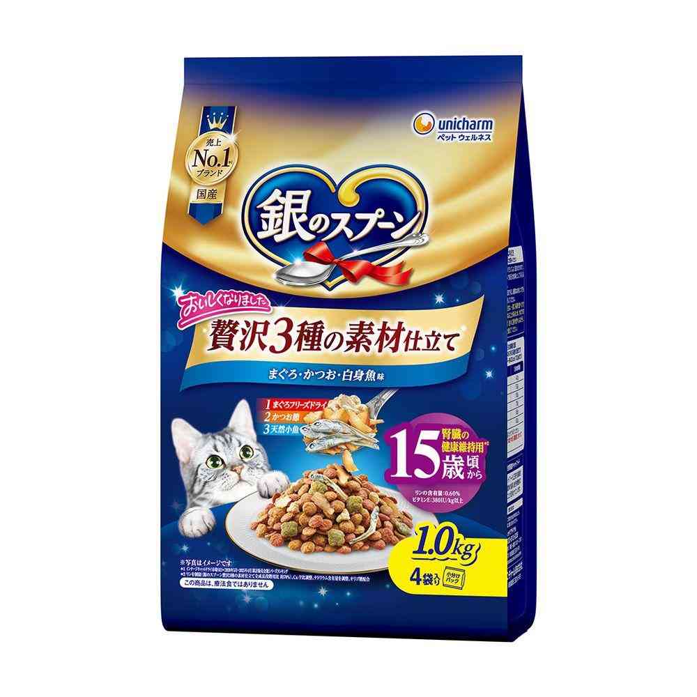 UniCharm Silver Spoon Luxury 3-Ingredient Blend for Cats 15 Years and Older Tuna, Bonito, White Fish Flavor 1.0kg