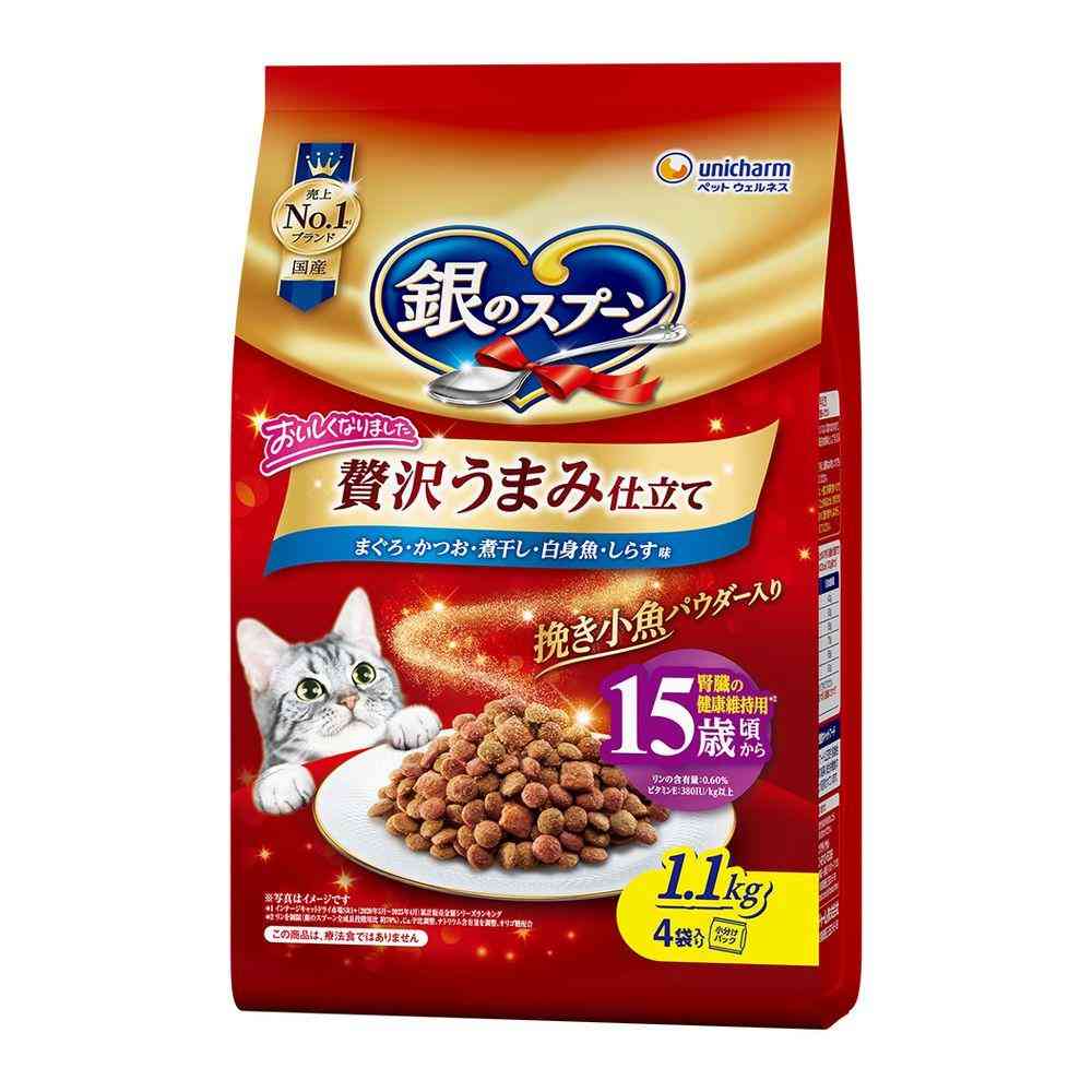 UniCharm Silver Spoon Luxurious Umami Recipe for Cats Aged 15 and Older Tuna, Bonito, Dried Sardines, and White Fish Flavor 1.1kg