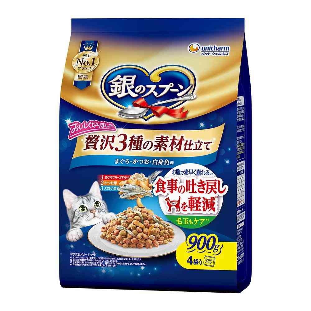 Uni-Charm Silver Spoon Luxurious 3-Ingredient Blend Reduced Vomiting Food Tuna, Bonito, White Fish Flavor 900g
