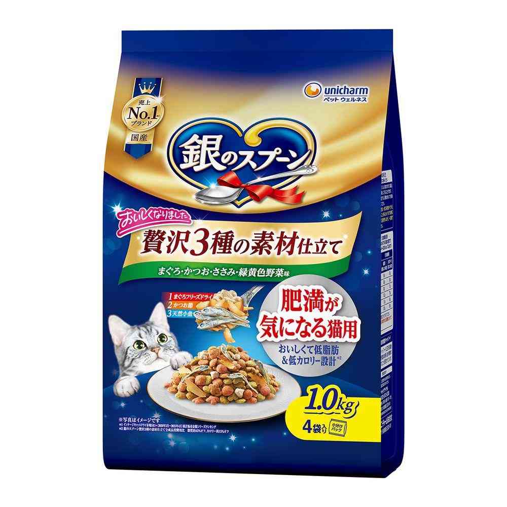 UniCharm Silver Spoon Luxurious 3-Ingredient Recipe for Cats Concerned About Obesity Tuna, Bonito, Chicken Breast, and Yellow Vegetables Flavor 1.0kg
