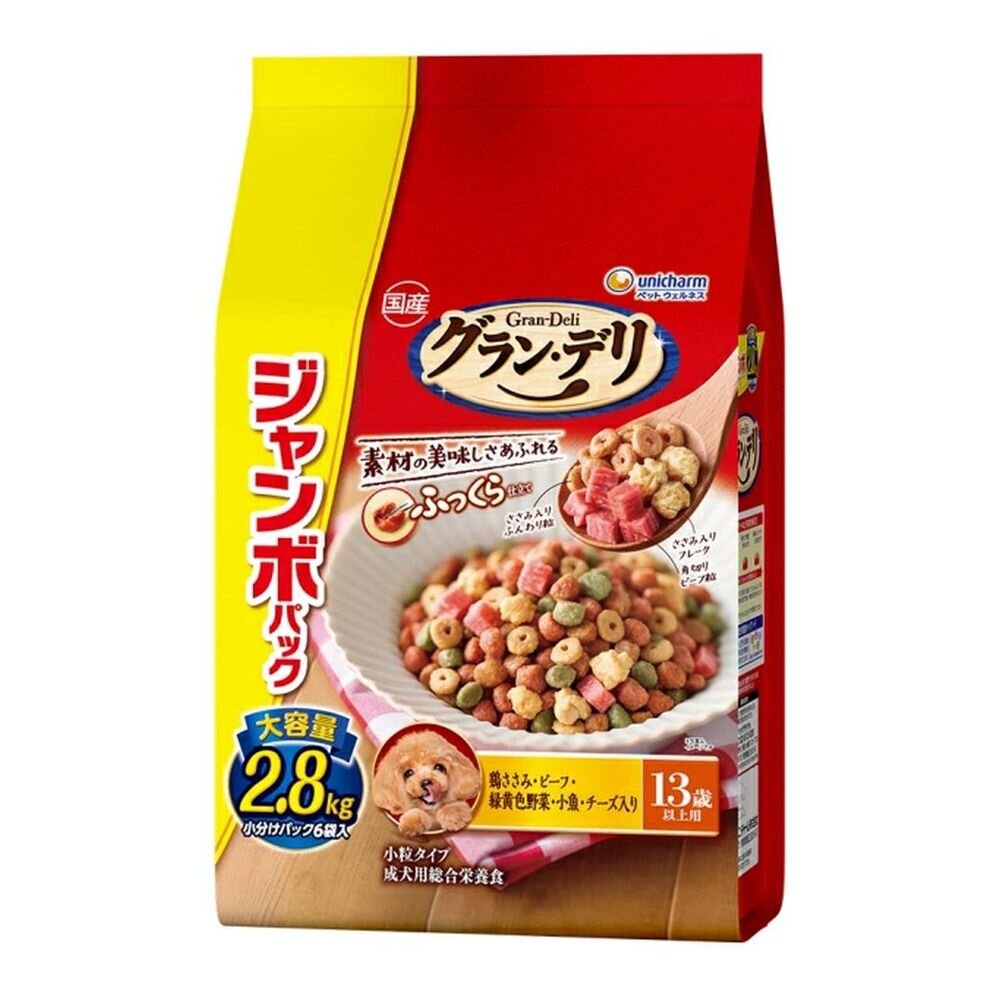 Uni-Charm Gran Deli Fluffy Dog Food for 13 Years and Older Chicken, Beef, Vegetables, Small Fish, Cheese, and Diced Beef 2.8kg (6 Small Packs)