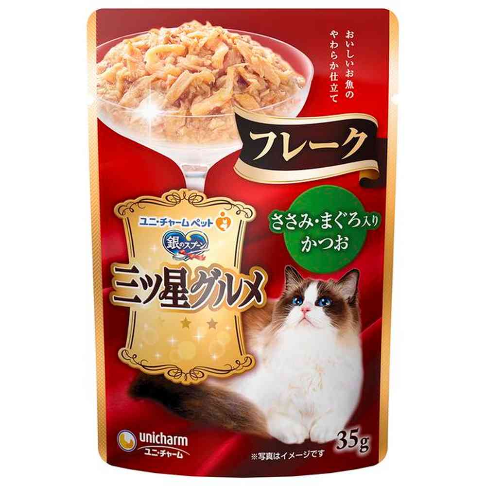 Unicharm Mitsuboshi Gourmet Pouch Flakes with Chicken Breast and Tuna 35g