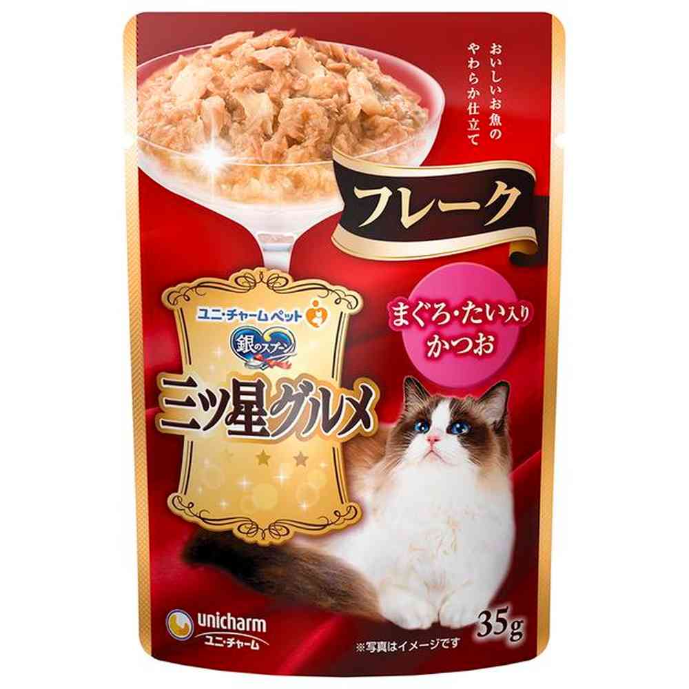 Unicharm Mitsuboshi Gourmet Pouch Flakes with Tuna and Sea Bream 35g