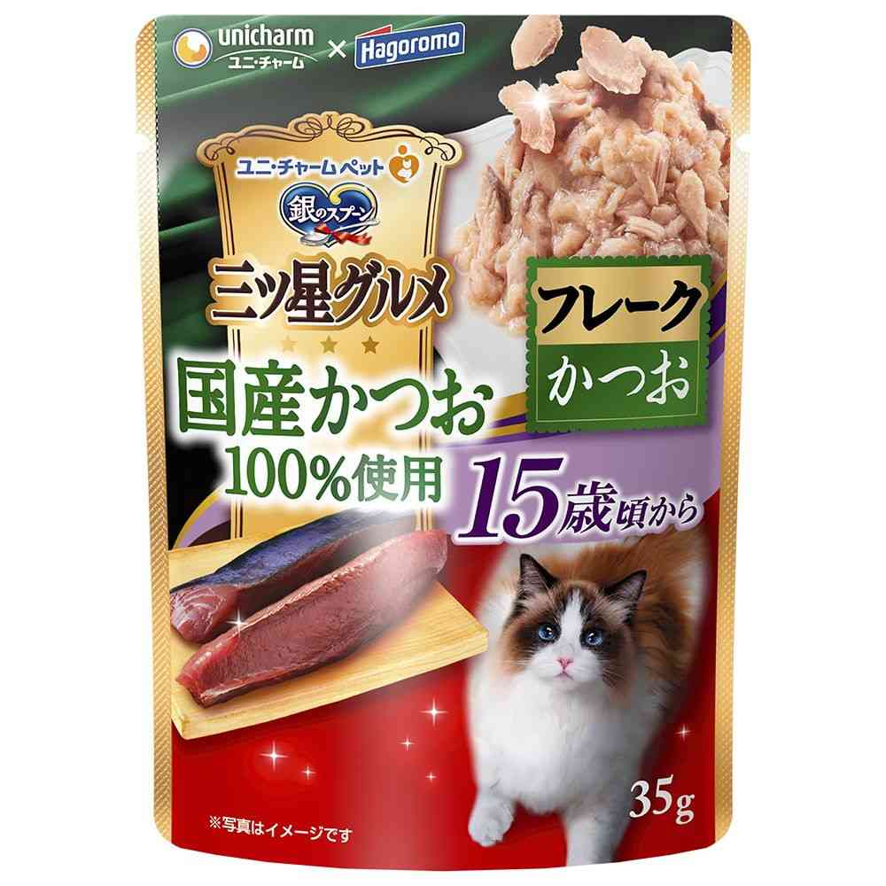 Unicharm Mitsuboshi Gourmet Pouch Domestic Bonito 100% Flakes for Cats 15 Years and Older 35g
