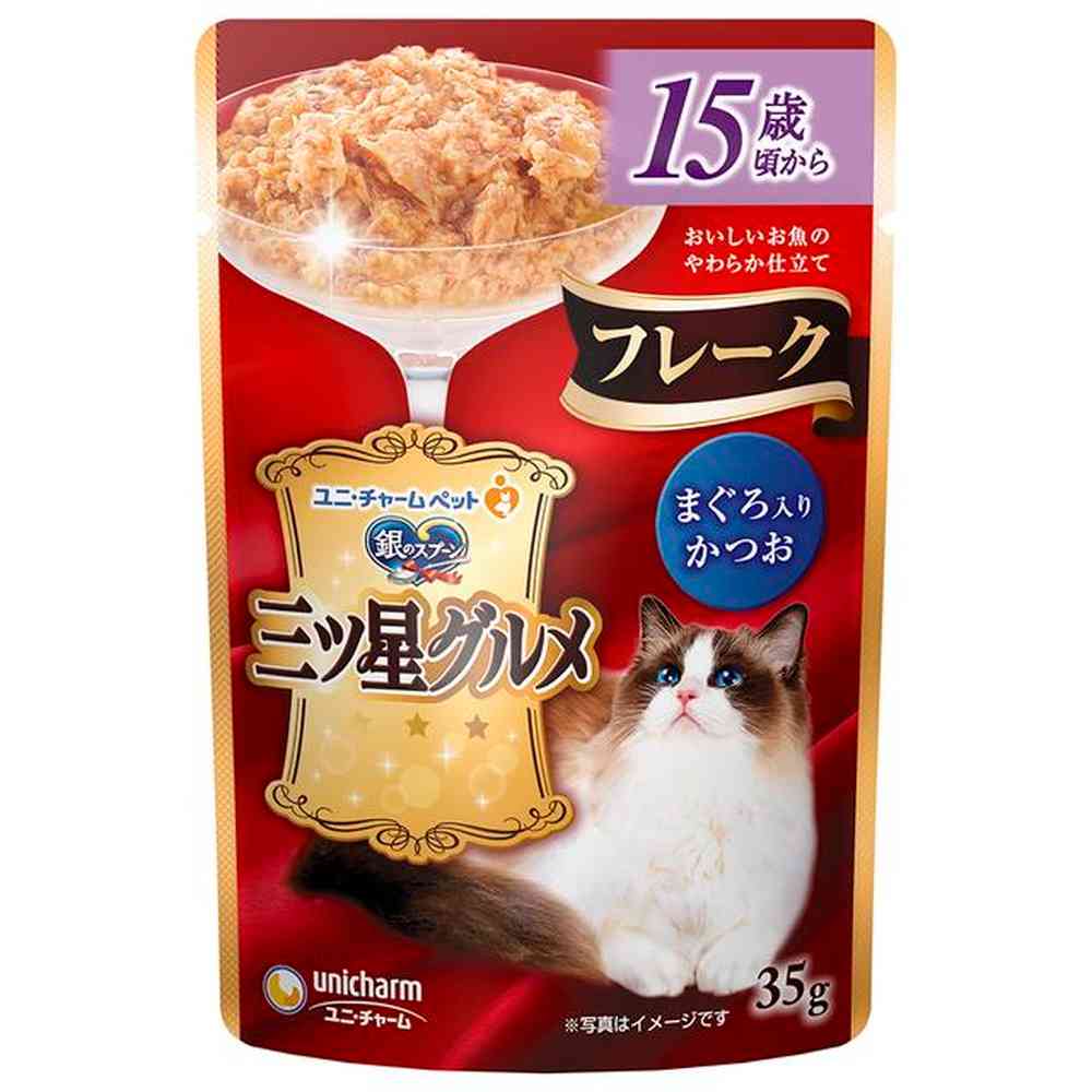 Unicharm Mitsuboshi Gourmet Pouch Flakes for Cats 15 Years and Older with Tuna 35g