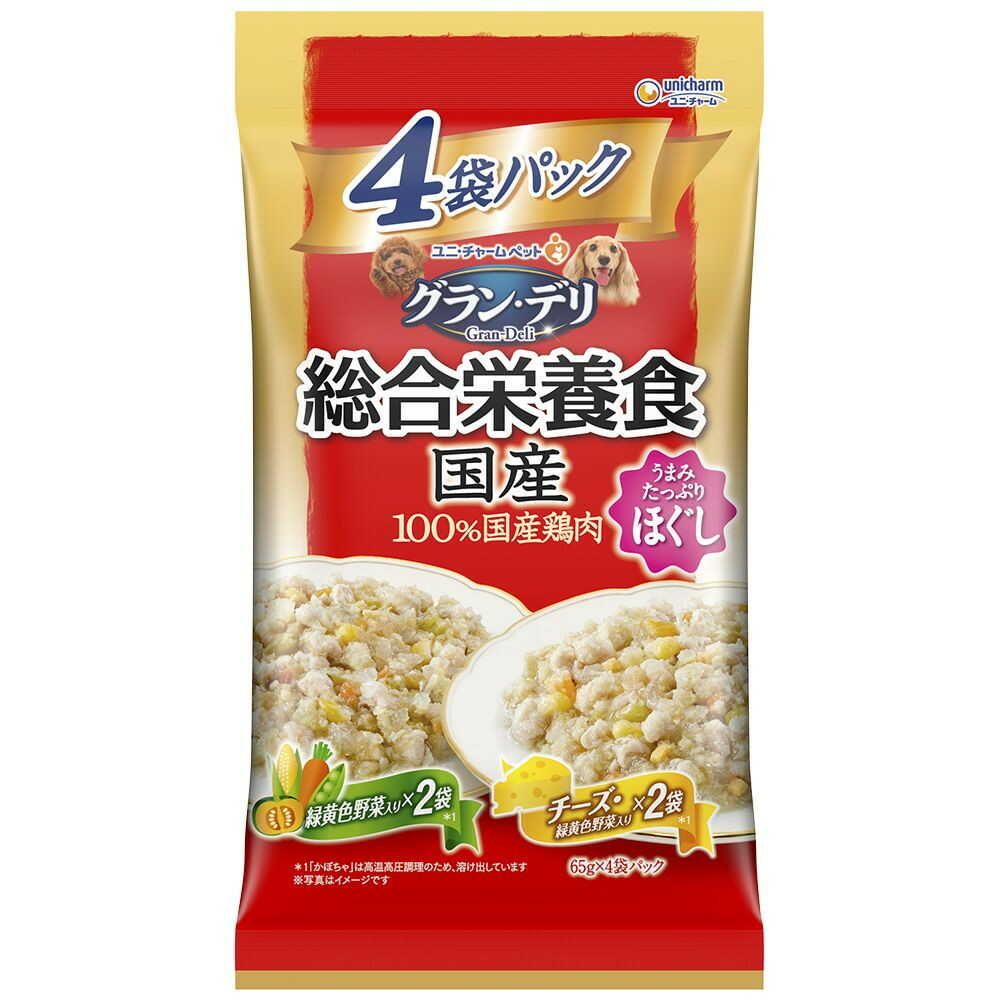 Uni-Charm Gran Deli Complete Nutritional Food Domestic Pouch Shredded for Adult Dogs with Vegetables and Cheese 65g x 4 Bags