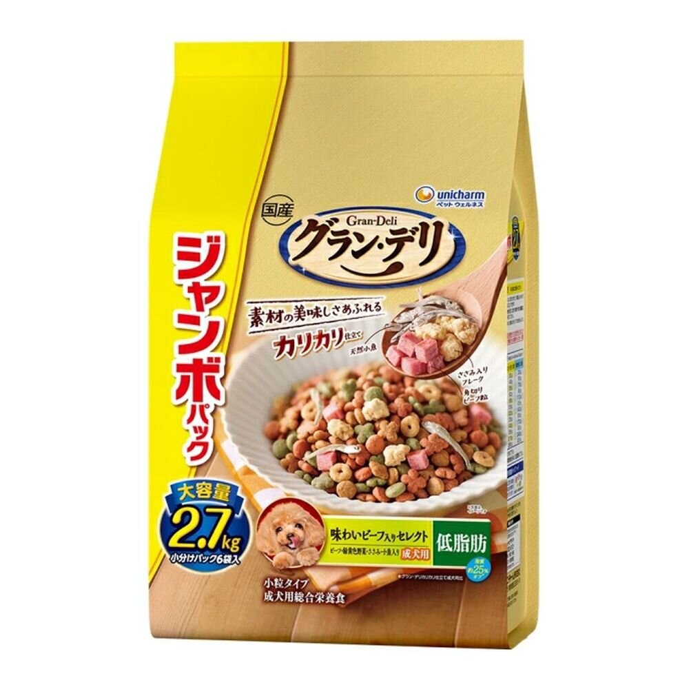 Uni-Charm Gran Deli Crunchy Low-Fat Beef Flavor Select Beef, Vegetables, Chicken, Small Fish 2.7kg (6 Small Packs)