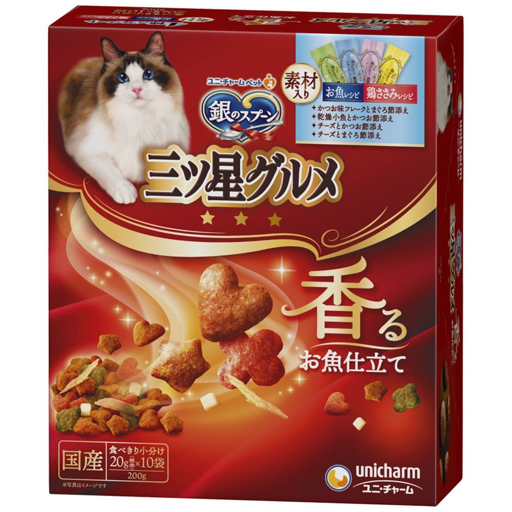 Unicharm Three-Star Gourmet 4-Flavor Assortment with Ingredients Fish & Chicken Recipe 200g