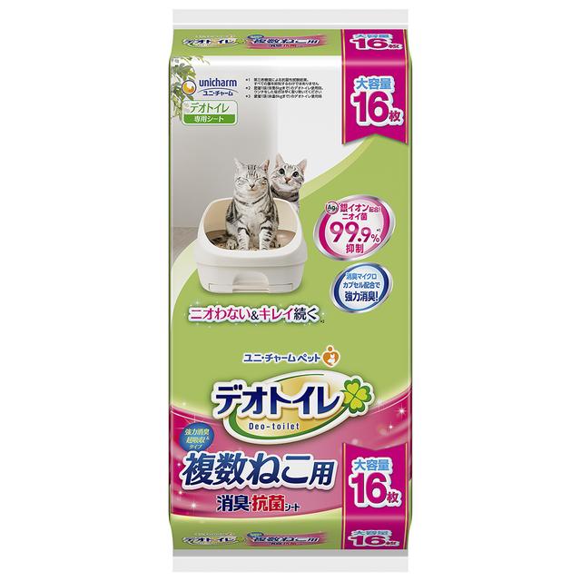 Uni-Charm Deo Toilet Multi-Cat Odor Control & Antibacterial Sheets 16 Pieces