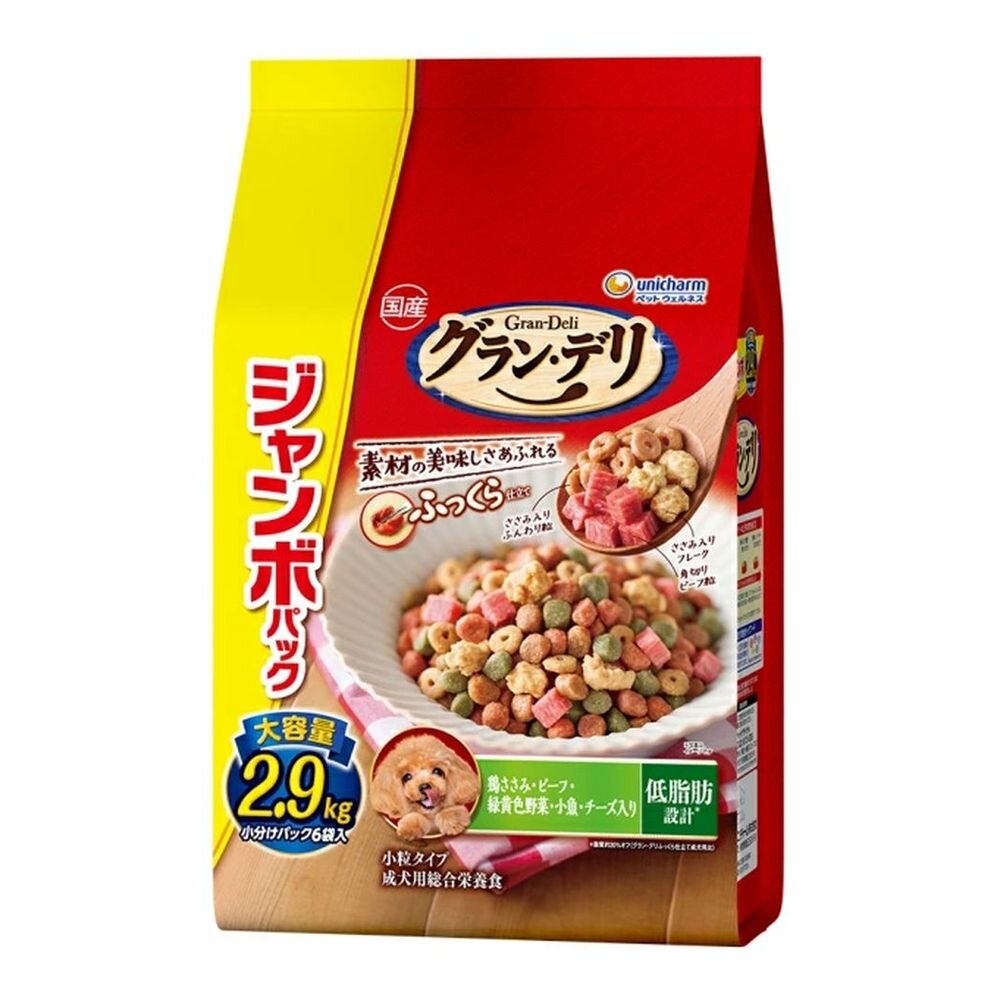 Uni-Charm Gran Deli Fluffy Low-Fat Chicken, Beef, Vegetables, Small Fish, Cheese, and Diced Beef 2.9kg (6 Small Packs)
