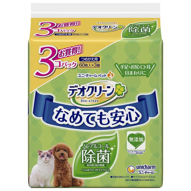 Unicharm Deo Clean Alcohol-Free Disinfecting Wet Wipes Refill 60 Sheets x 3