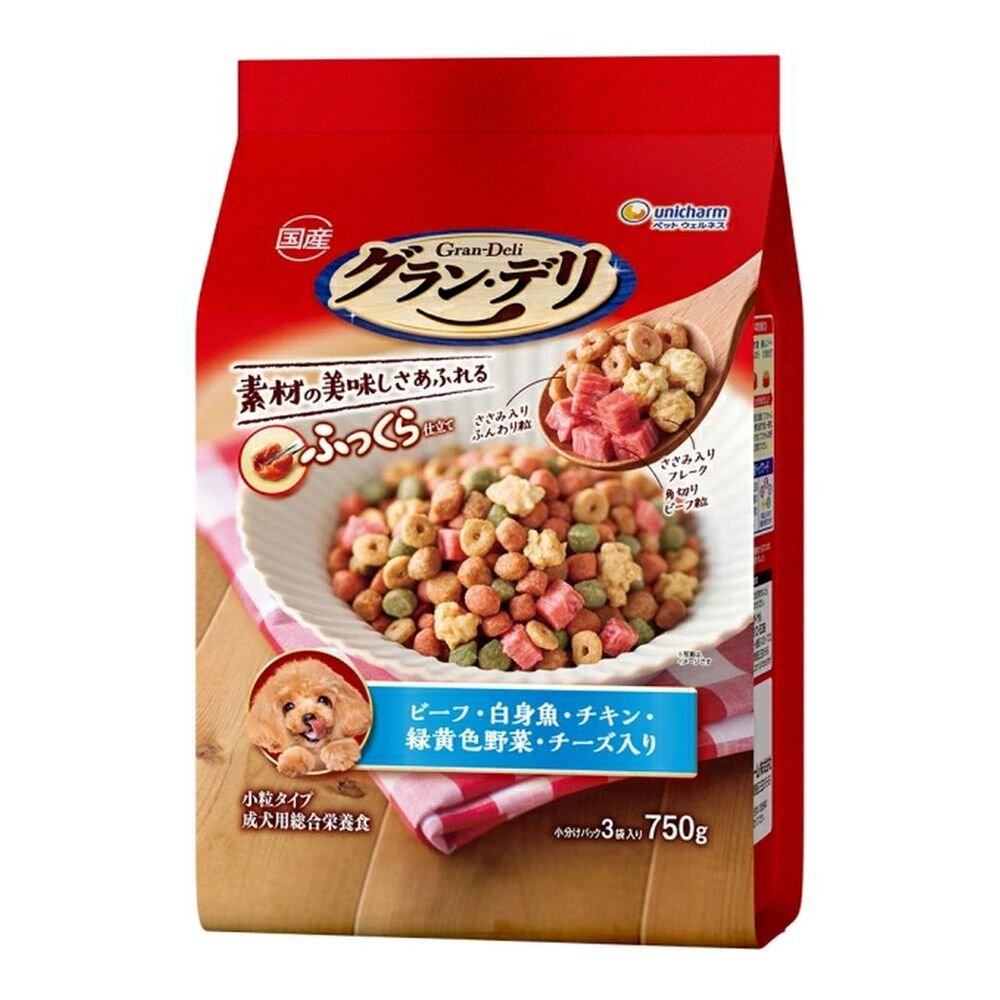Uni-Charm Gran Deli Fluffy Style Beef, White Fish, Chicken, Yellow Vegetables, Cheese, and Diced Beef 750g