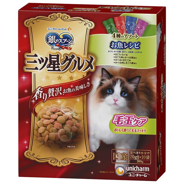 Unicharm Three-Star Gourmet Hairball Care 4-Flavor Assortment Fish Recipe 200g