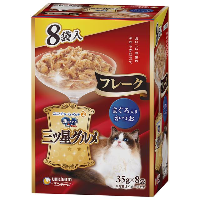 Unicharm Three-Star Gourmet Pouch Flakes Tuna & Bonito 35g x 8 Packs