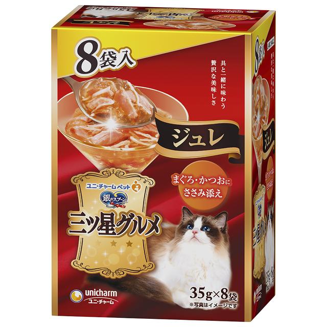 Unicharm Three-Star Gourmet Pouch Jelly Tuna & Bonito with Chicken 35g x 8 Bags