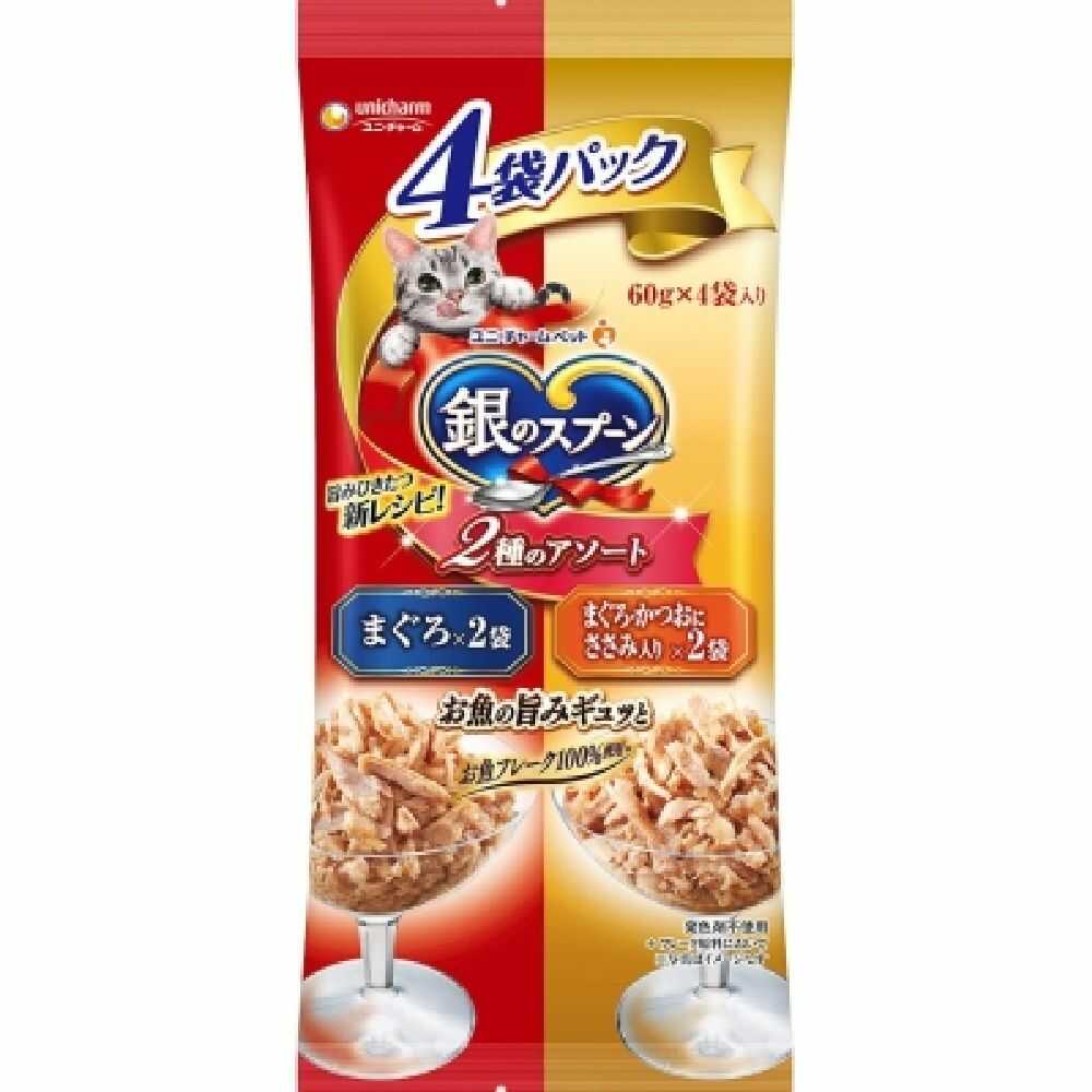 UniCharm Silver Spoon Pouch 4P Tuna, Bonito & Chicken Fillet 240g