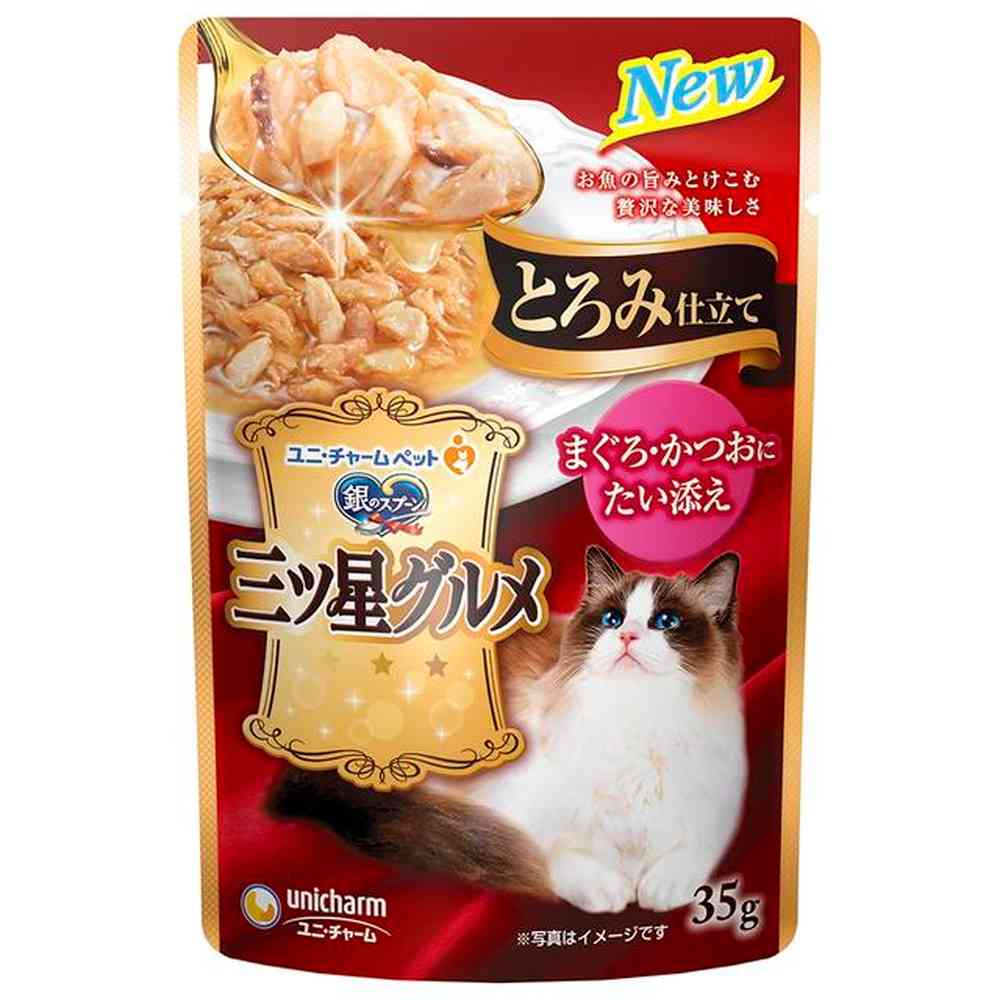 Unicharm Mitsuboshi Gourmet Pouch Thickened Tuna with Sea Bream 35g