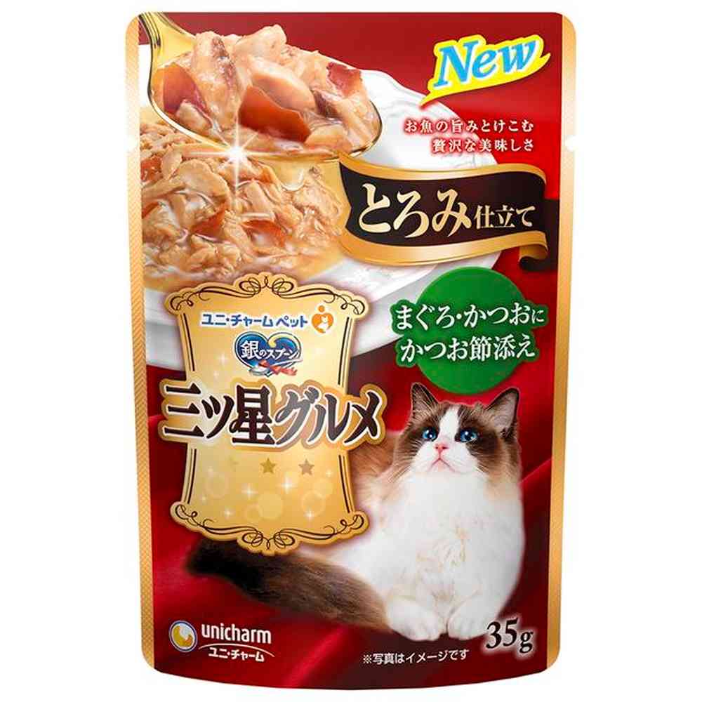 Unicharm Mitsuboshi Gourmet Pouch Thickened Tuna and Bonito Flakes 35g
