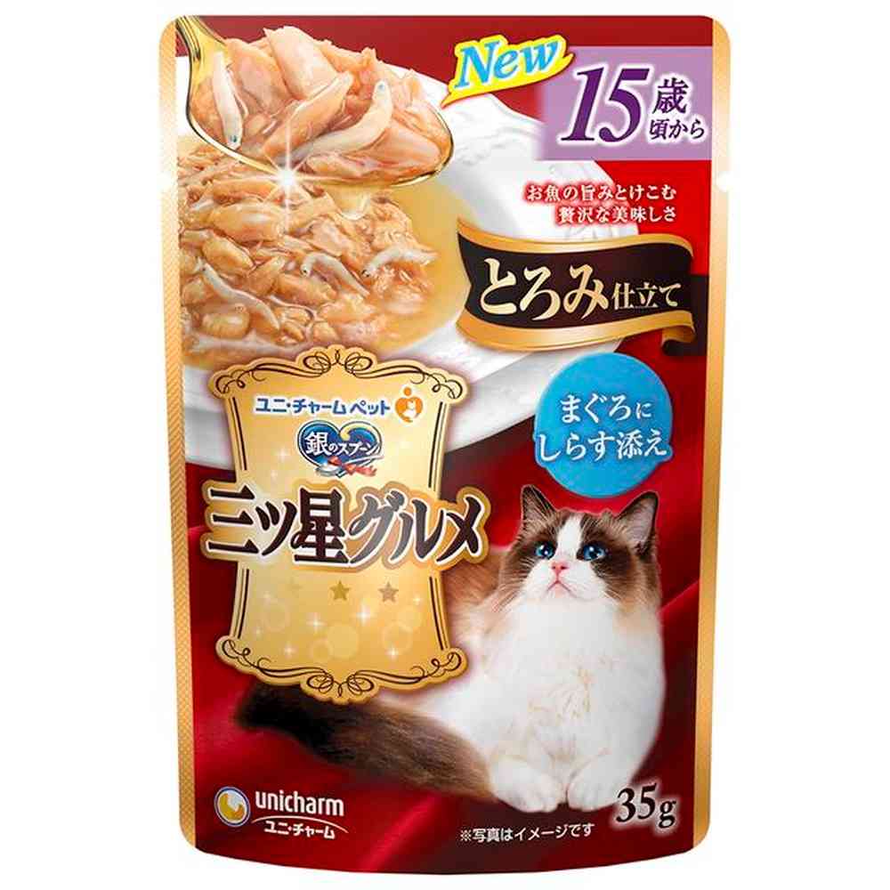 Unicharm Mitsuboshi Gourmet Pouch Thickened Tuna with Shirasu for Cats 15 Years and Older 35g