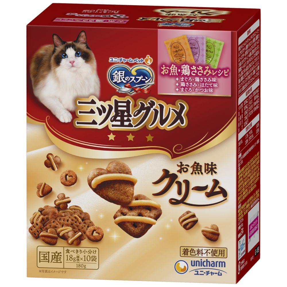 Uni-Charm Mitsuboshi Gourmet Fish Flavor Cream with Fish and Chicken Flakes Assortment 180g