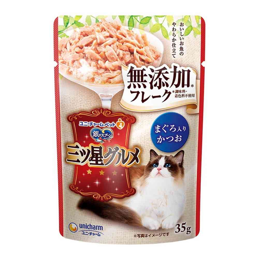 Unicharm Three-Star Gourmet Pouch Additive-Free Flakes with Tuna and Bonito 35g