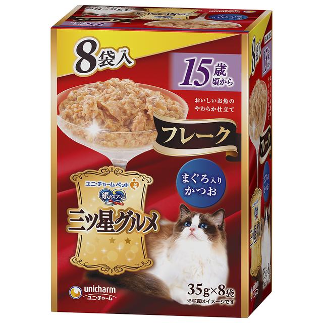 Unicharm Three-Star Gourmet Pouch Flakes for Cats 15 Years and Older Tuna and Bonito 35g x 8
