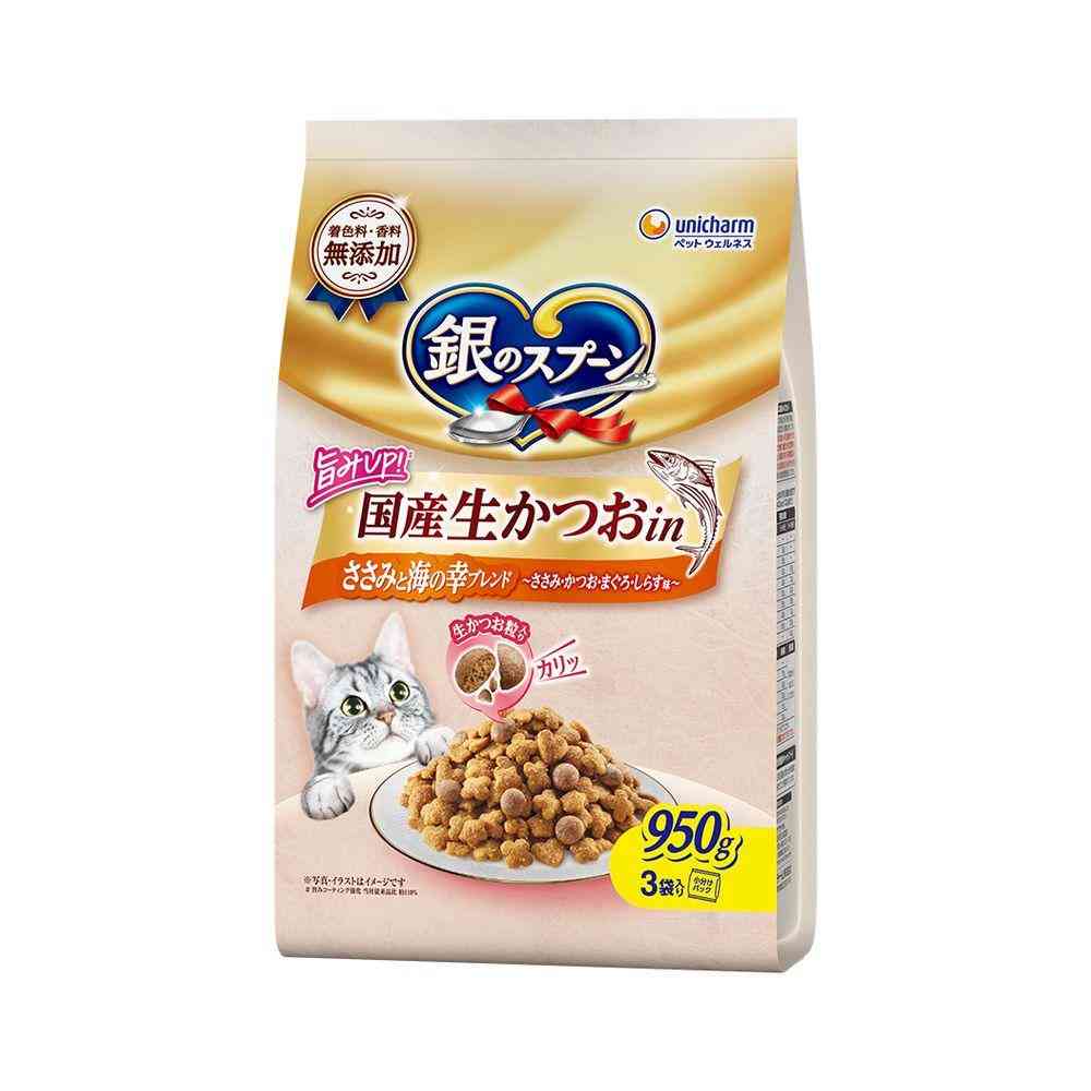 UniCharm Silver Spoon Domestic Fresh Bonito in Chicken Breast and Seafood Blend Chicken Breast, Bonito, Tuna, and Whitebait Flavor 950g