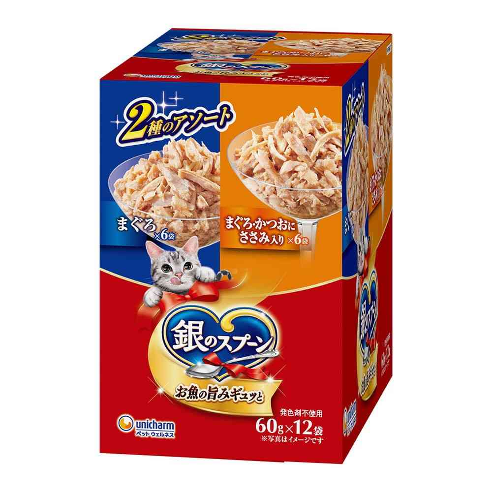 Uni-Charm Silver Spoon Pouch Tuna & Tuna with Chicken 60g × 12 Bags