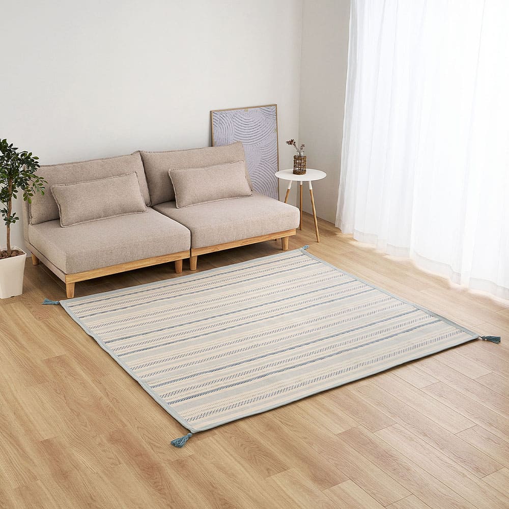 インド綿ラグ キラナ ブルー約185×185cm 【直送品】 返品・キャンセル・他商品と同時購入は不可