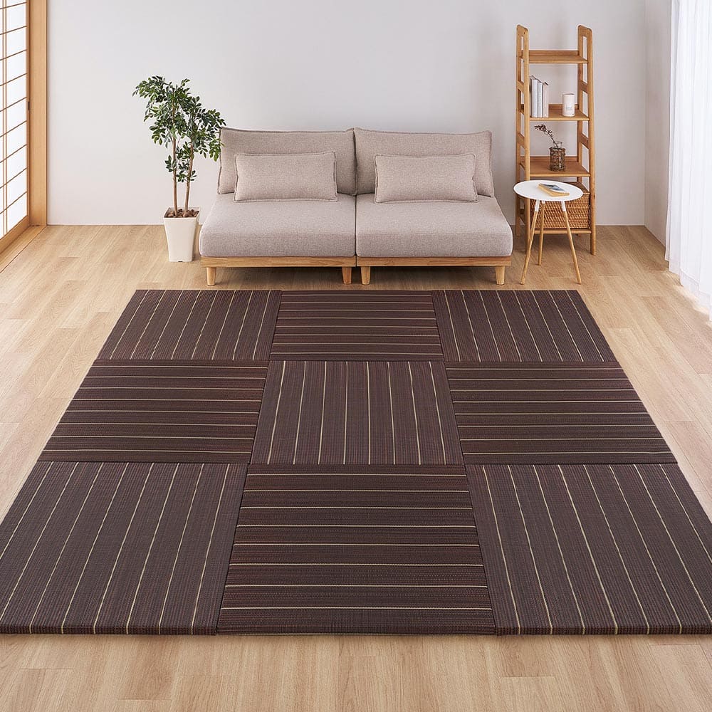Rin Tatami Mat (9 Pieces) Approx. 82×82×2.5cm Brown