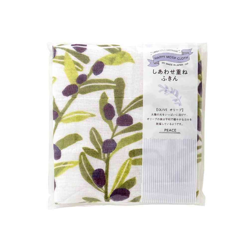 Fujie Happy Motif Shiawase Kasane Dish Cloth Olive KF-006