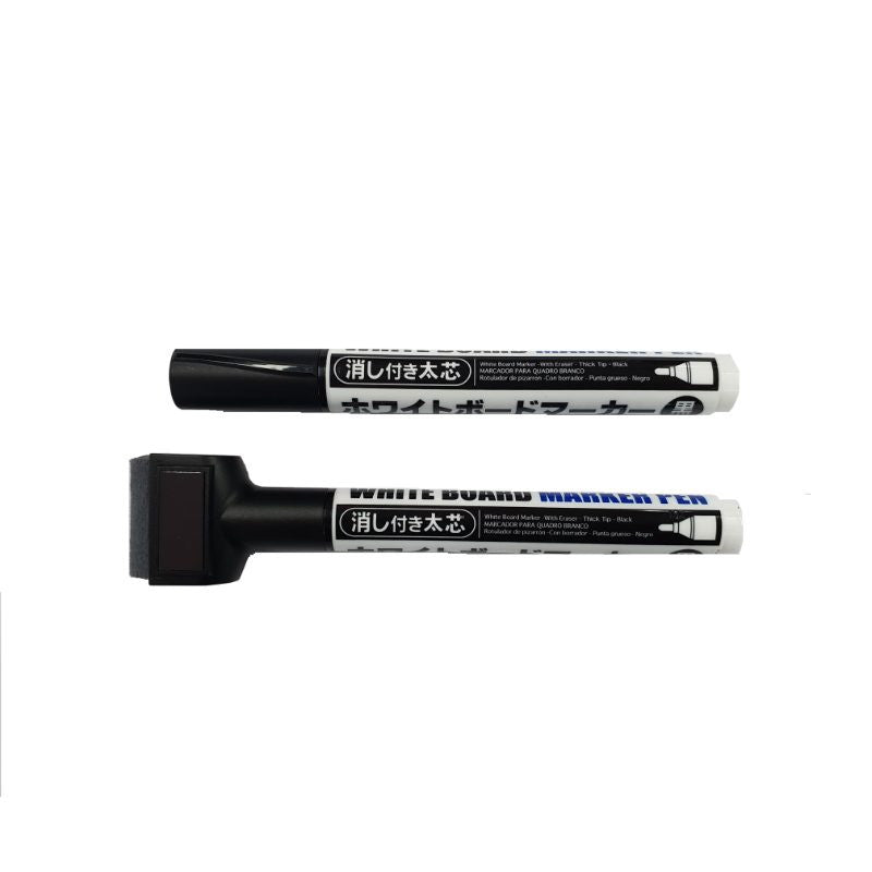 Whiteboard Marker (With Eraser, Thick Tip, Black, 2 Pieces)