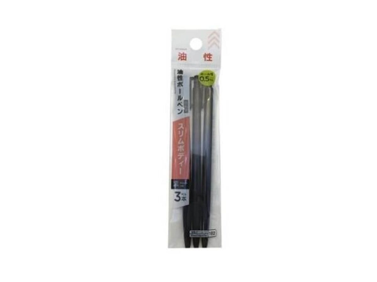 Knock Type Ballpoint Pen (Low Viscosity Oil Ink, 3 Pieces, Slim Body)