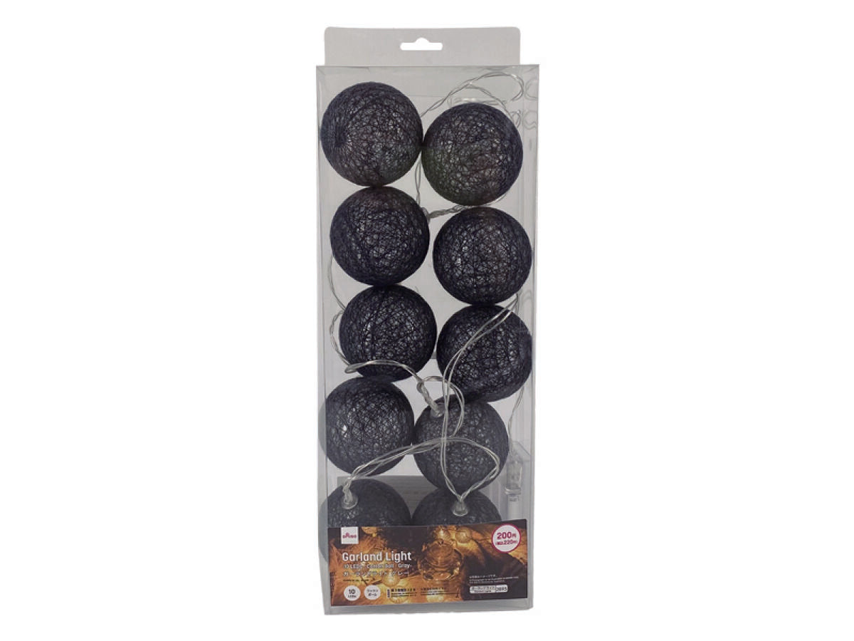 Garland Light (10 LEDs, Cotton Balls, Gray)