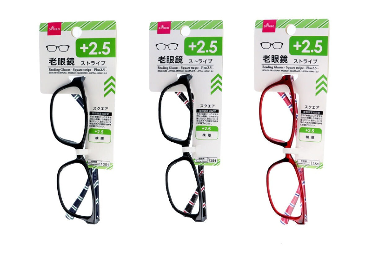 Reading Glasses (Square, Stripe, +2.5)