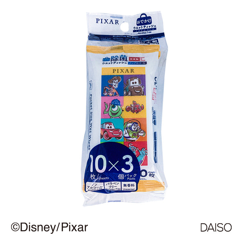Non-Alcohol Pocket Wet Tissue (10 Sheets, 3 Packs, Pixar)