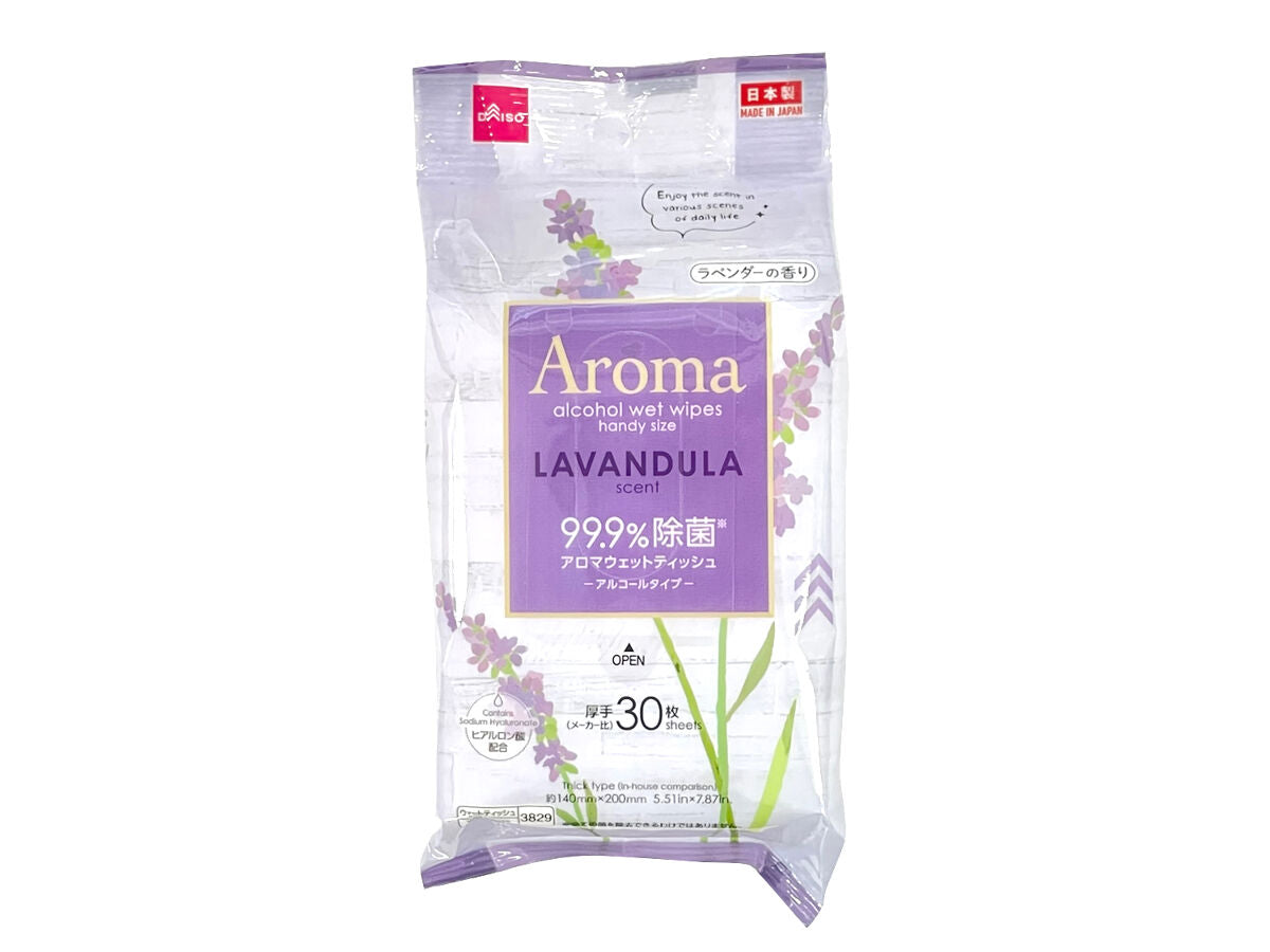 Aroma Alcohol Disinfecting Wet Wipes (On-the-Go, 30 Sheets, Lavender)