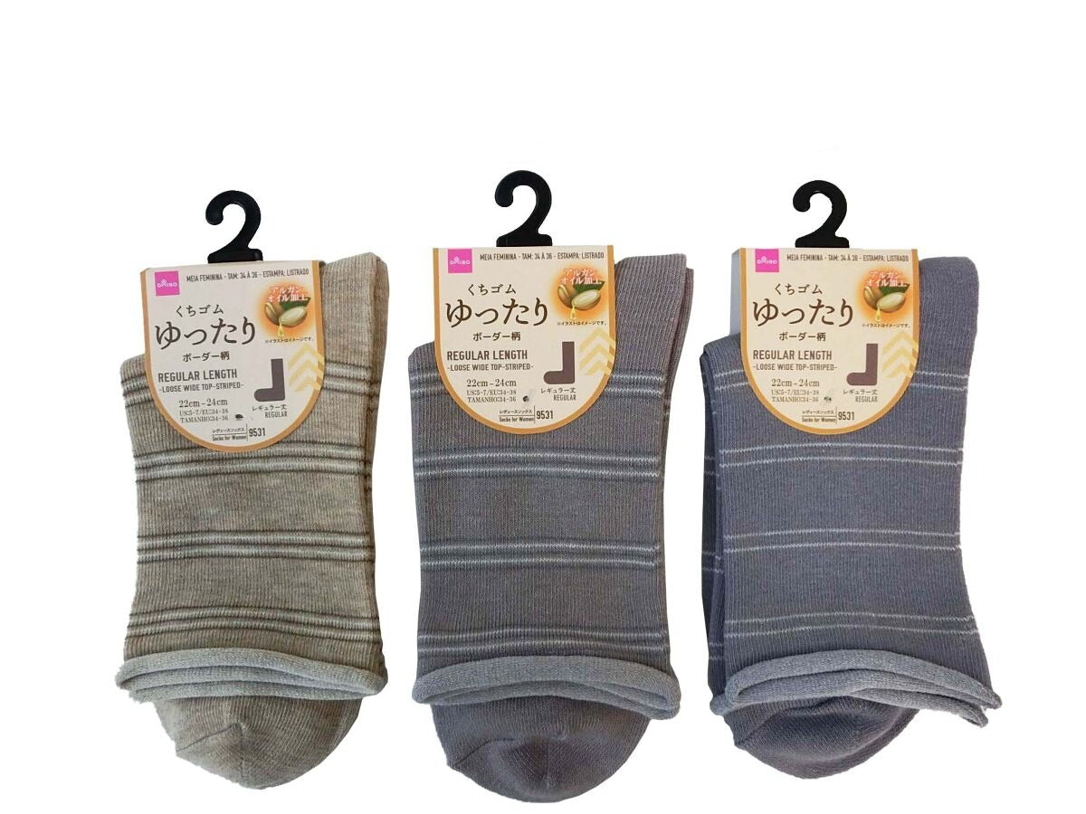 Senior Socks (Women's, Regular Length, Loose Cuff, Striped)