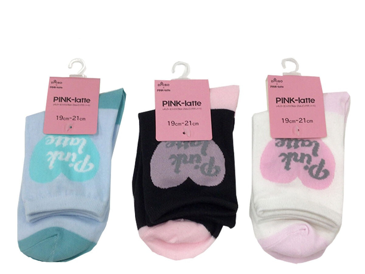 Regular Length Socks (Pink Latte, Heart)
