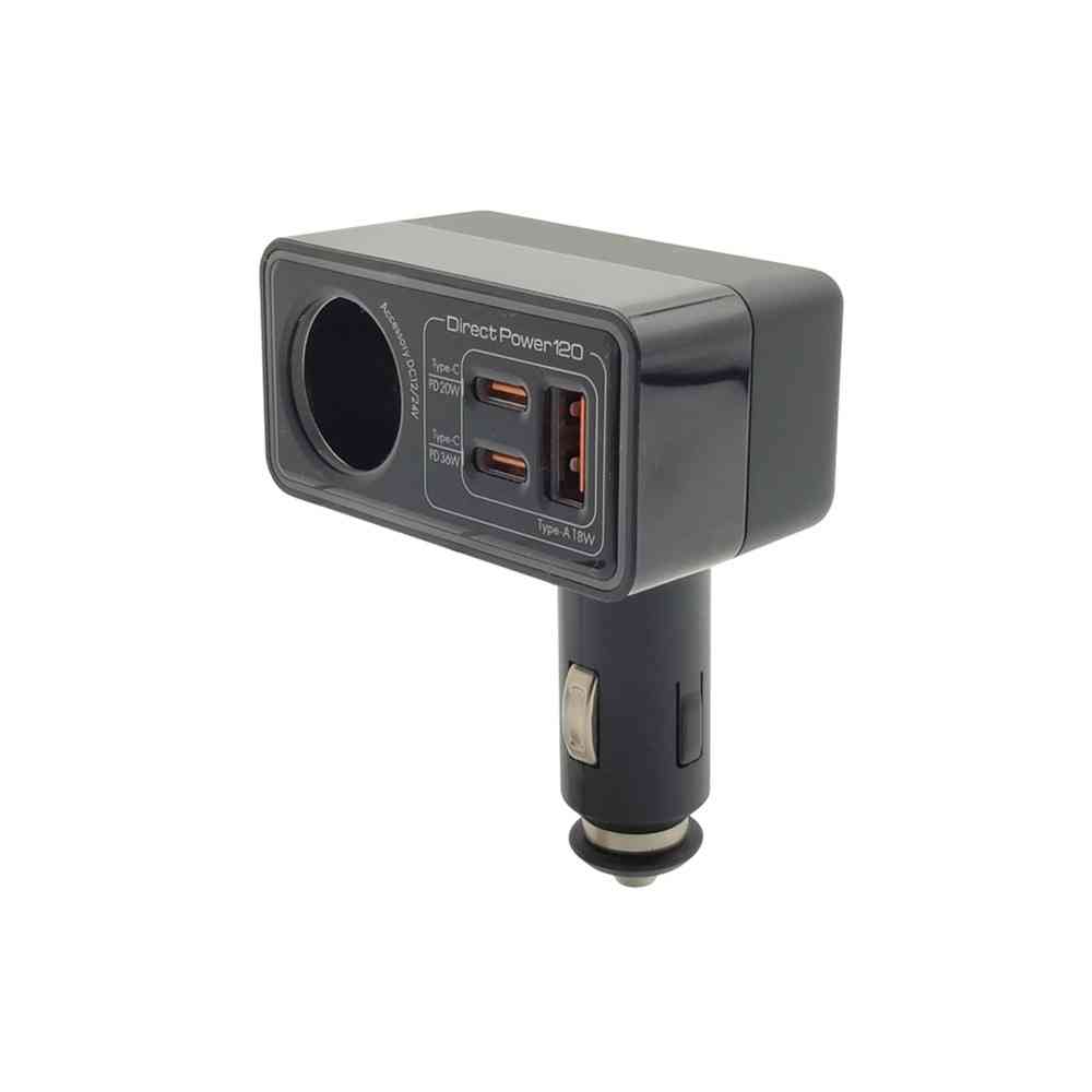Arks DC Socket + Type-C x2 (PD) + USB-A (QC etc.) Charger Black X-340