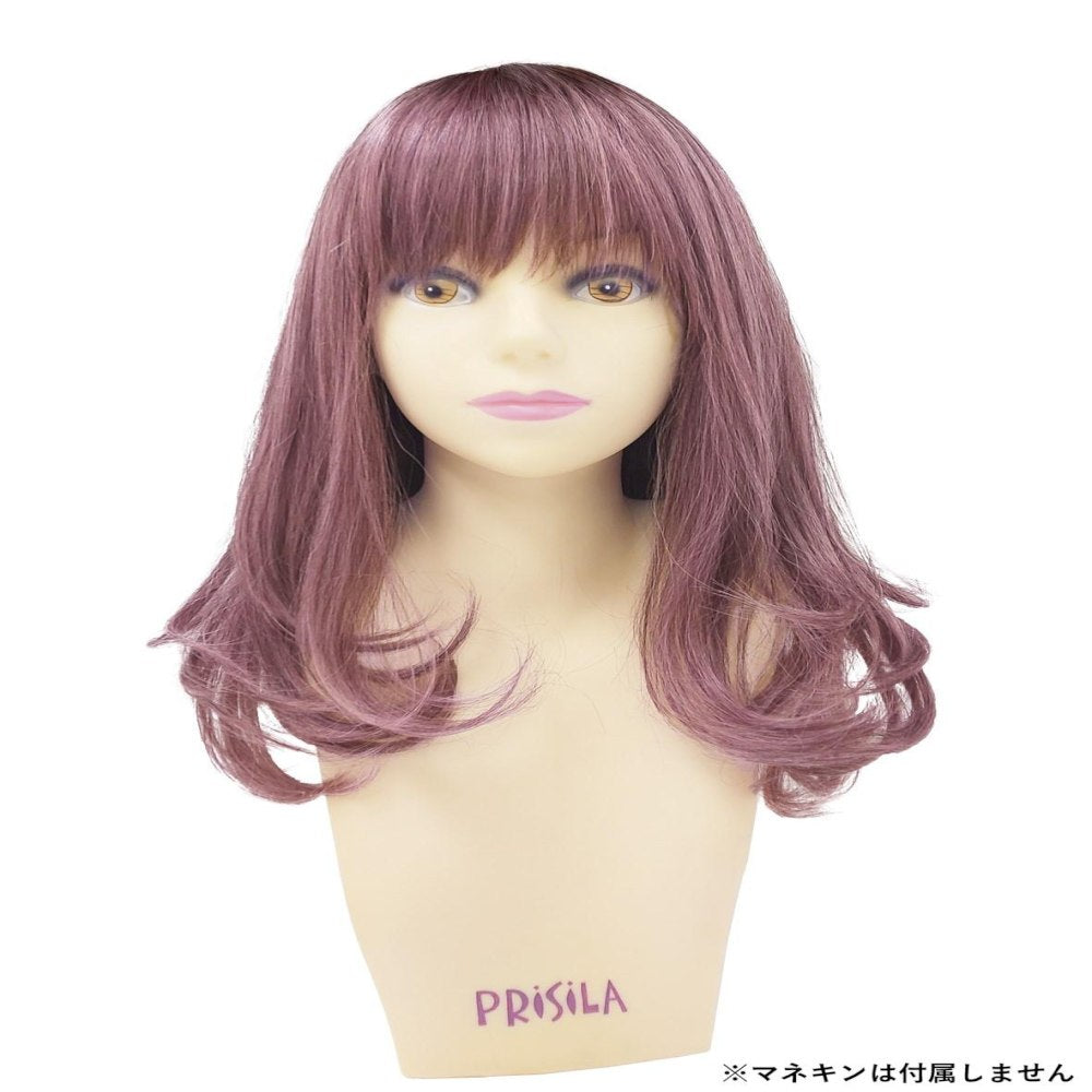 Priscilla All Wig Gradation Frill Curl Midi Heat Resistant Dark Plum