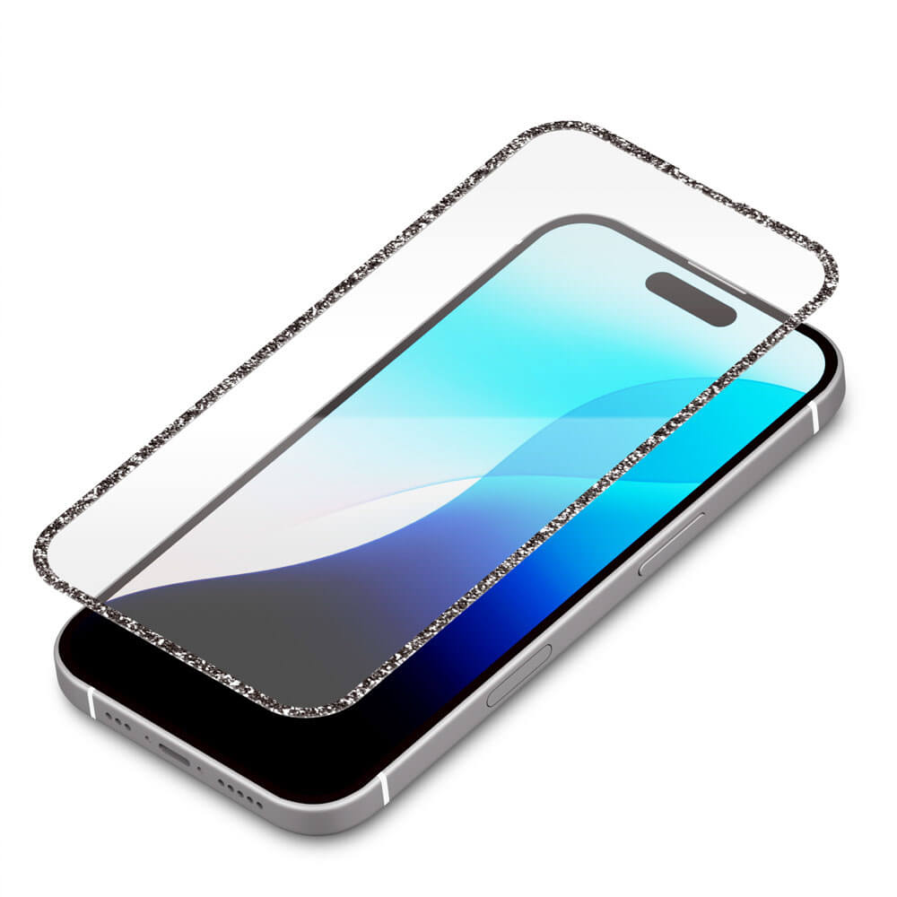 PGA iPhone 16 Pro Full Liquid Crystal Protection Glass Glitter Frame Black/High Transparency PG-24BGLL01BK 13g