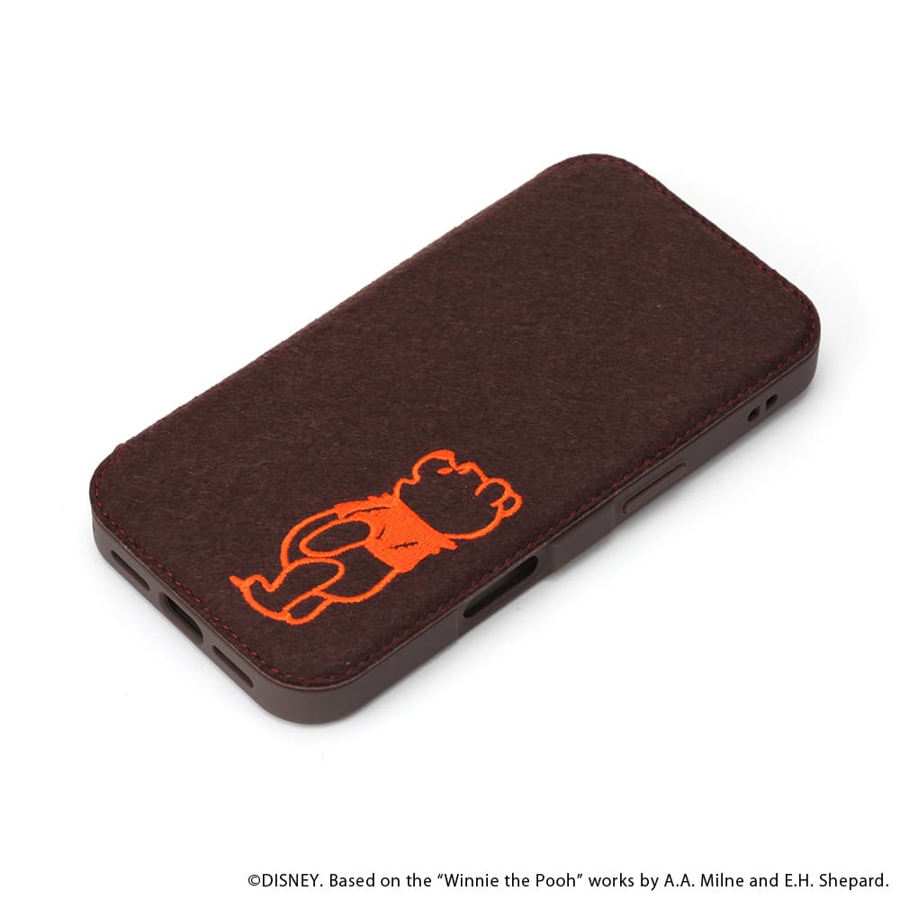 PGA iPhone 16 Glass Flip Case (Felt) Winnie the Pooh PG-D24AGF06POO