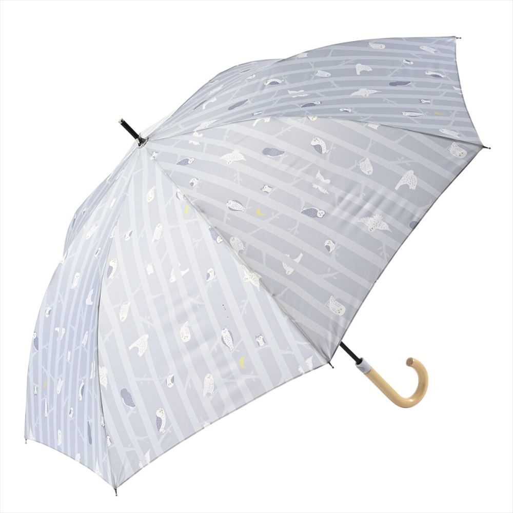 晴雨兼用 長傘 63cm エコルーペット フクロウ 17351GY 【直送品】 返品・キャンセル・他商品と同時購入は不可