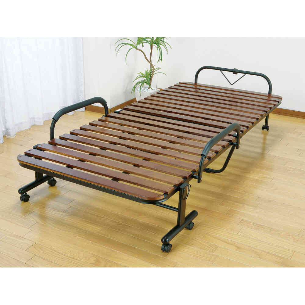 Natural Wood Slatted Folding Bed Semi-Double