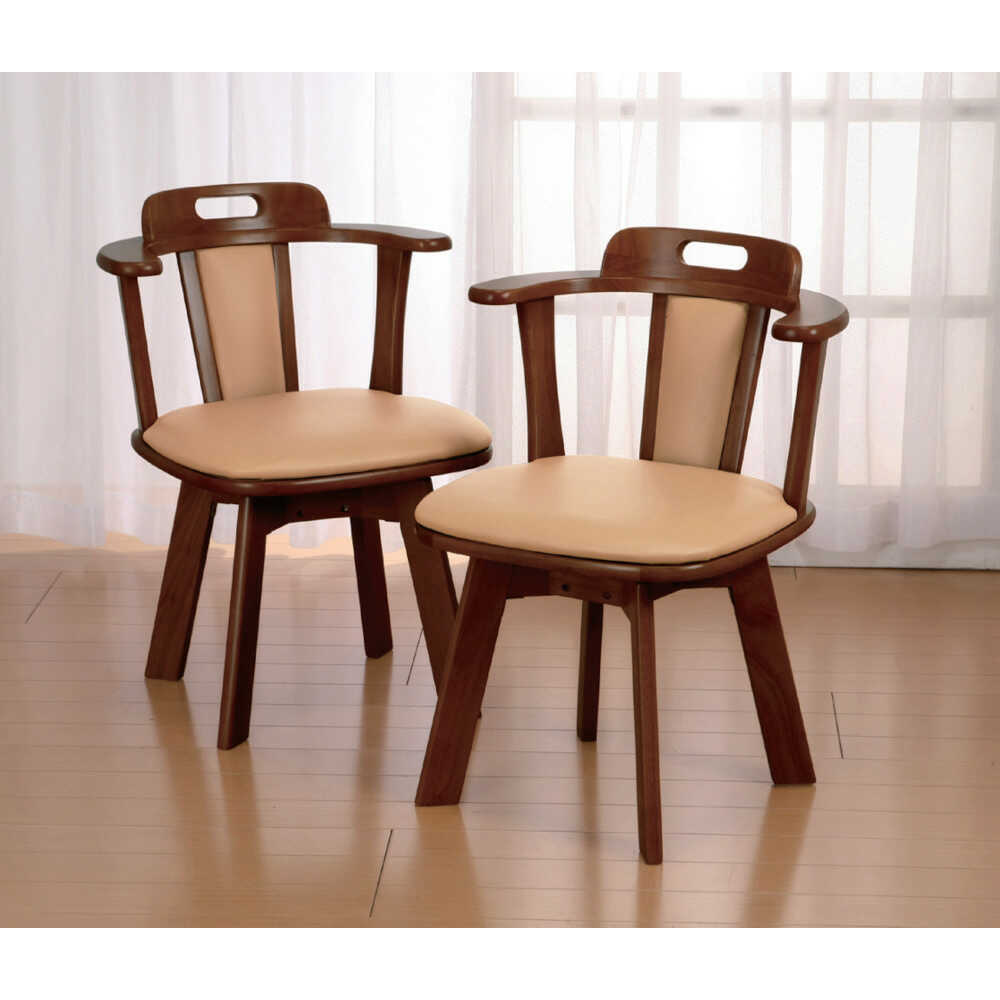 Natural Wood Armrest Rotating Dining Chair - Set of 2