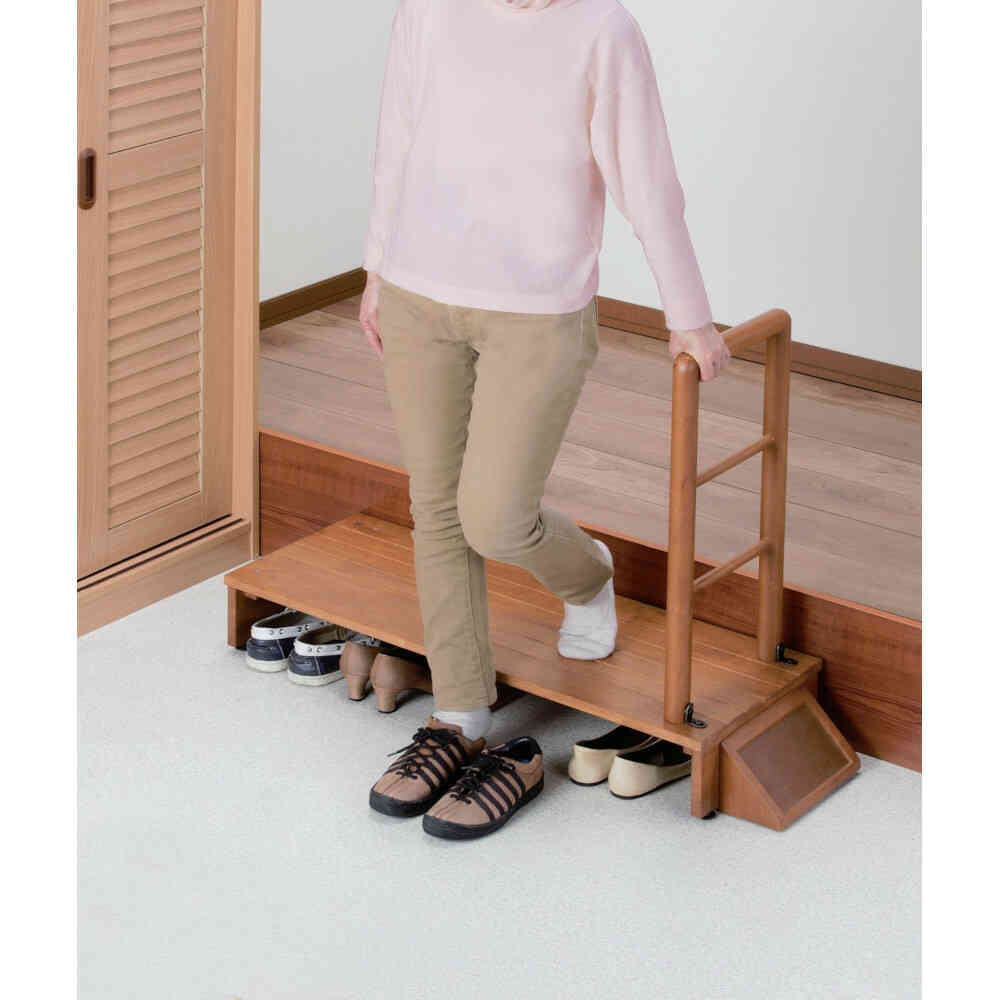 Wooden Step Stool with Handrail - 100cm Width